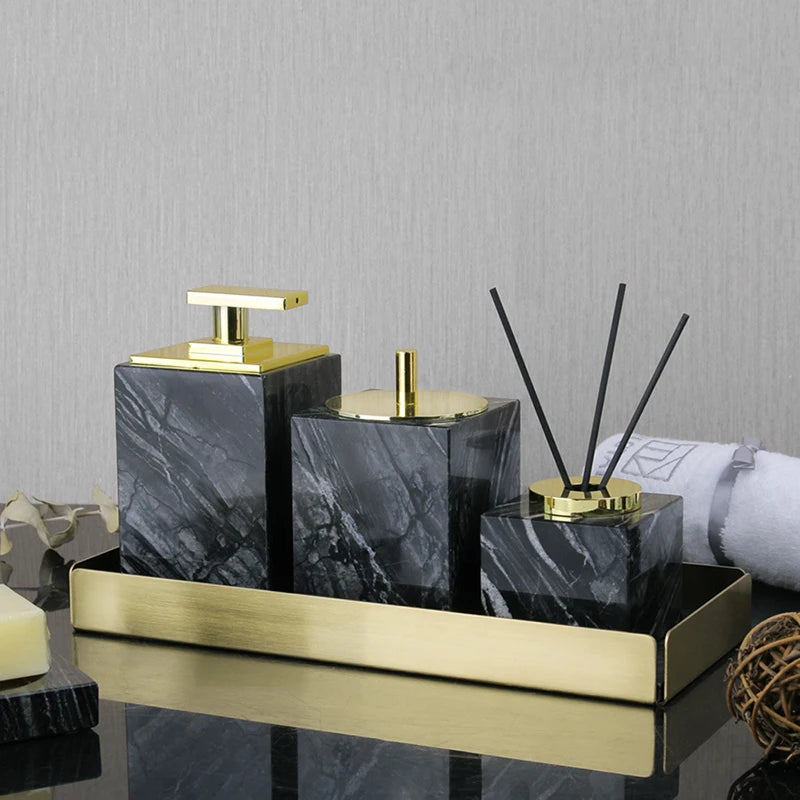 Black Marble Bath Accessory Set