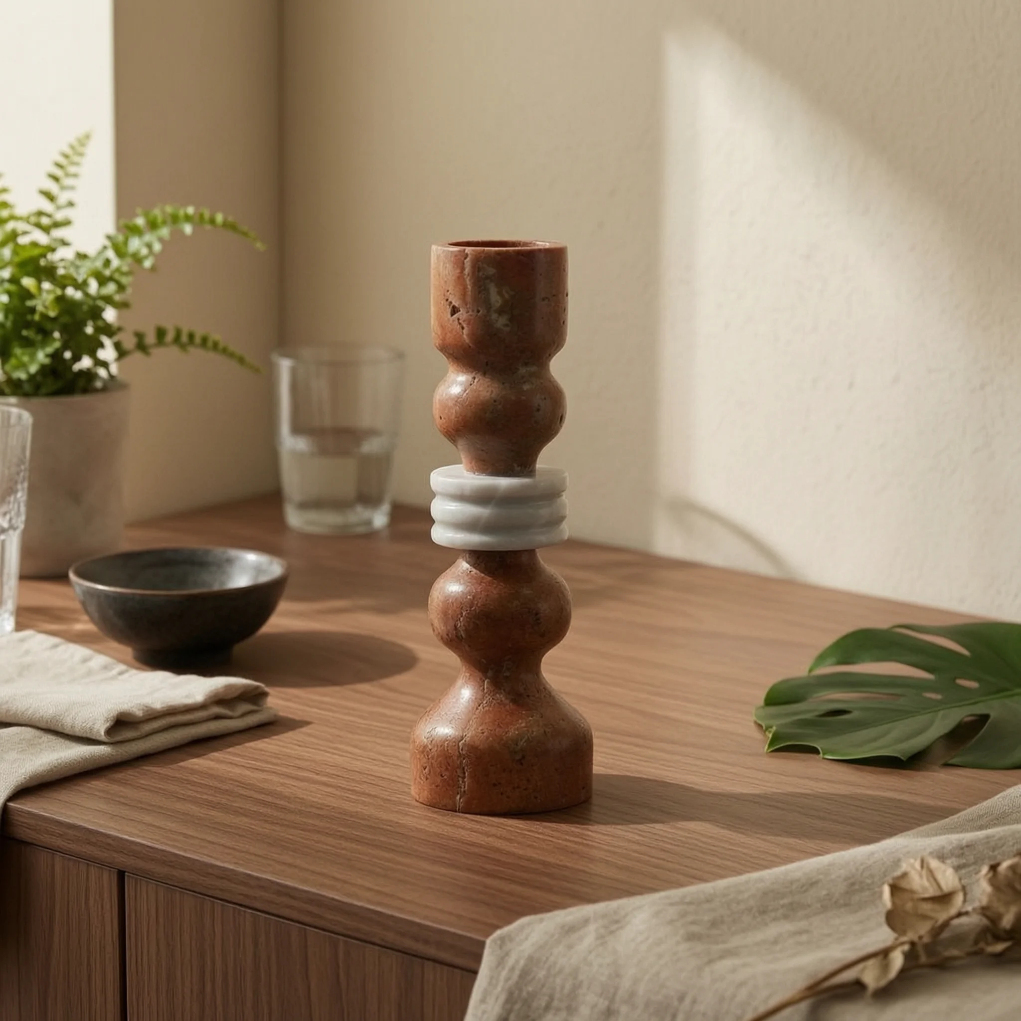 Travertine Candlestick