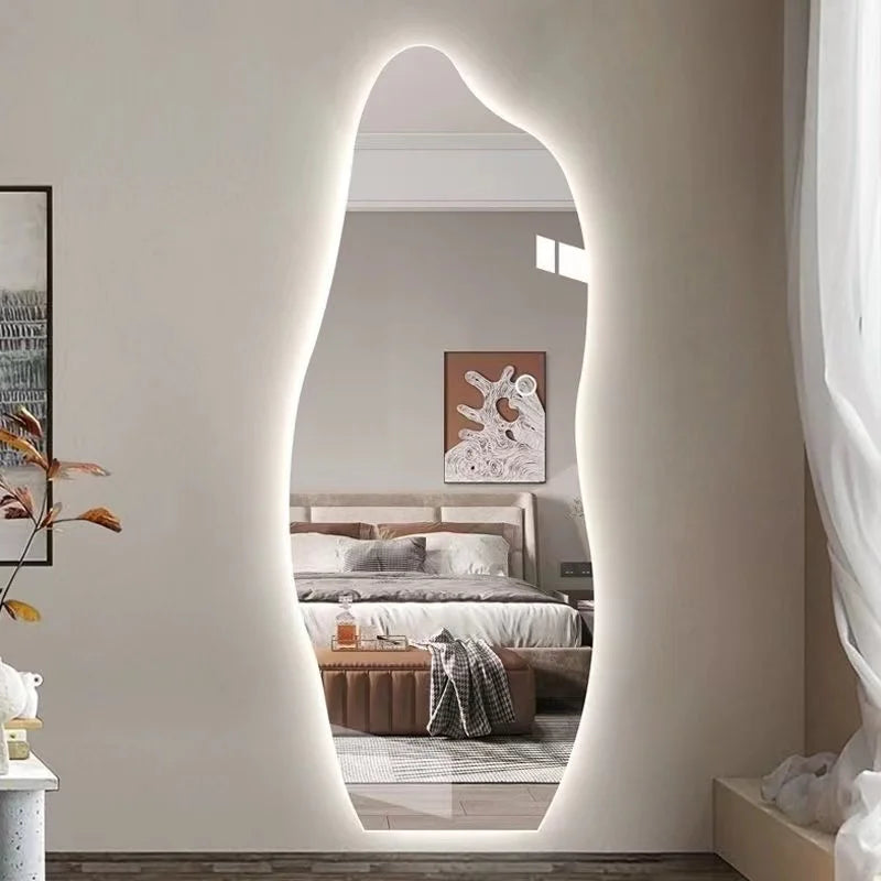 Modern Asymmetrical Sage Green Full-Length Wall Mirror