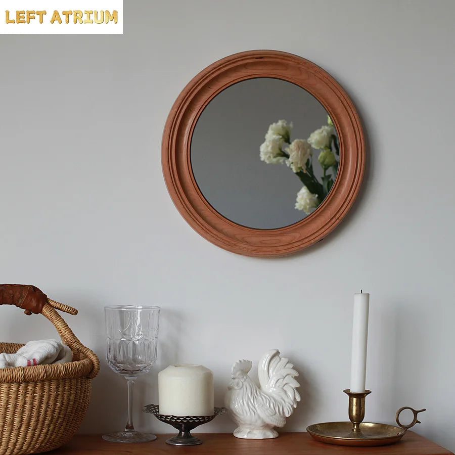 Rustic Round Walnut Wall Mirror