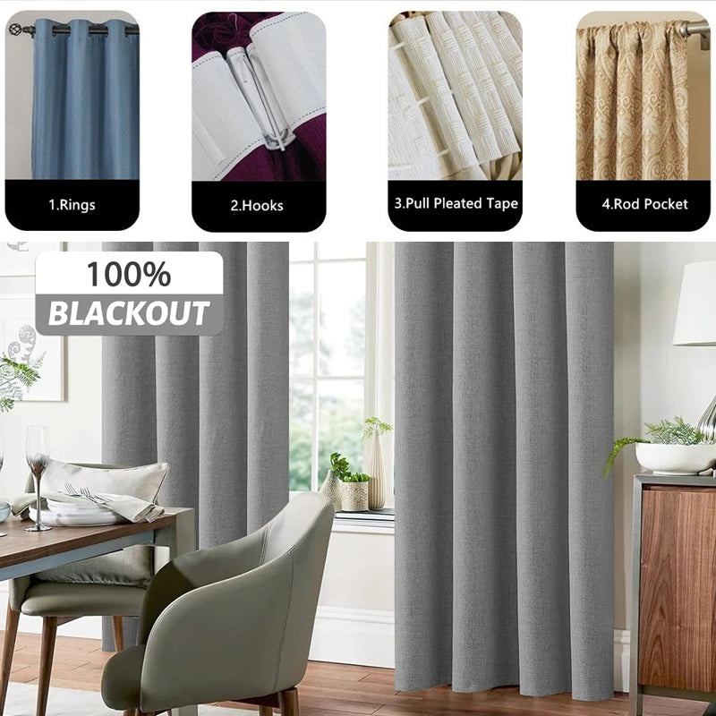 Modern Linen Blackout Curtains, 350cm
