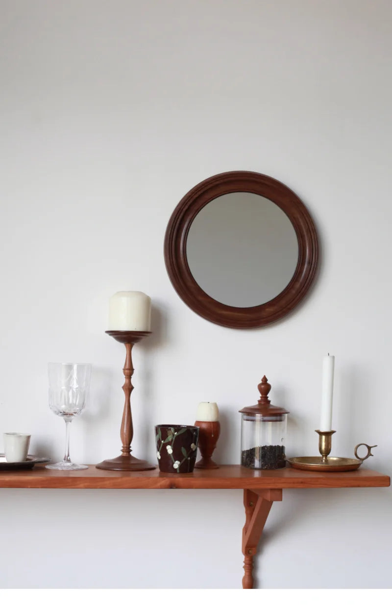 Rustic Round Walnut Wall Mirror