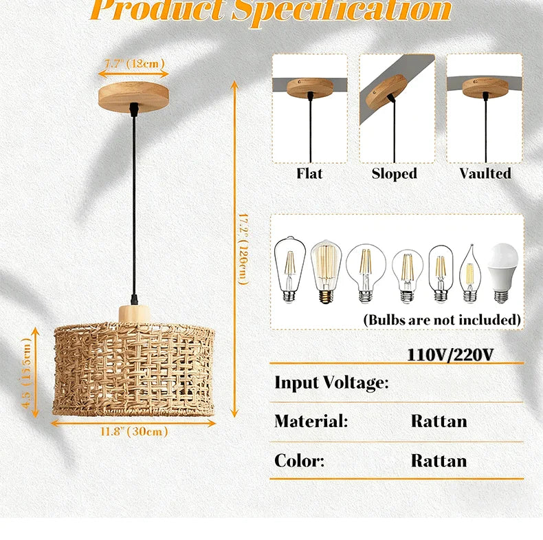 Retro Rattan Pendant Chandelier