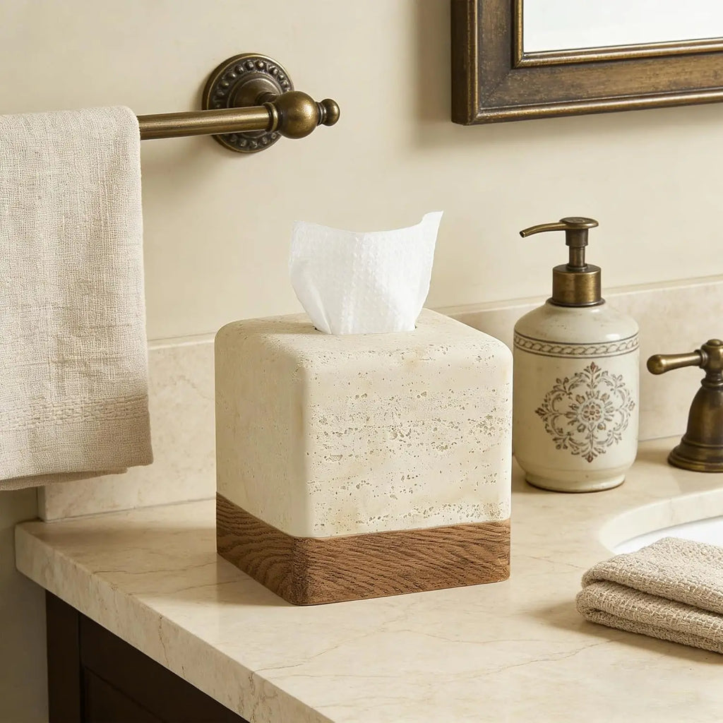 Wood-Grain Travertine Tissue Box