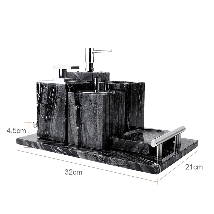 Black Marble Bath Accessory Set