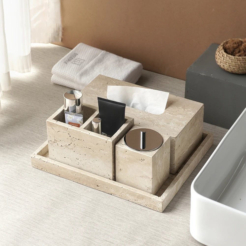 Beige Travertine Accessory Set
