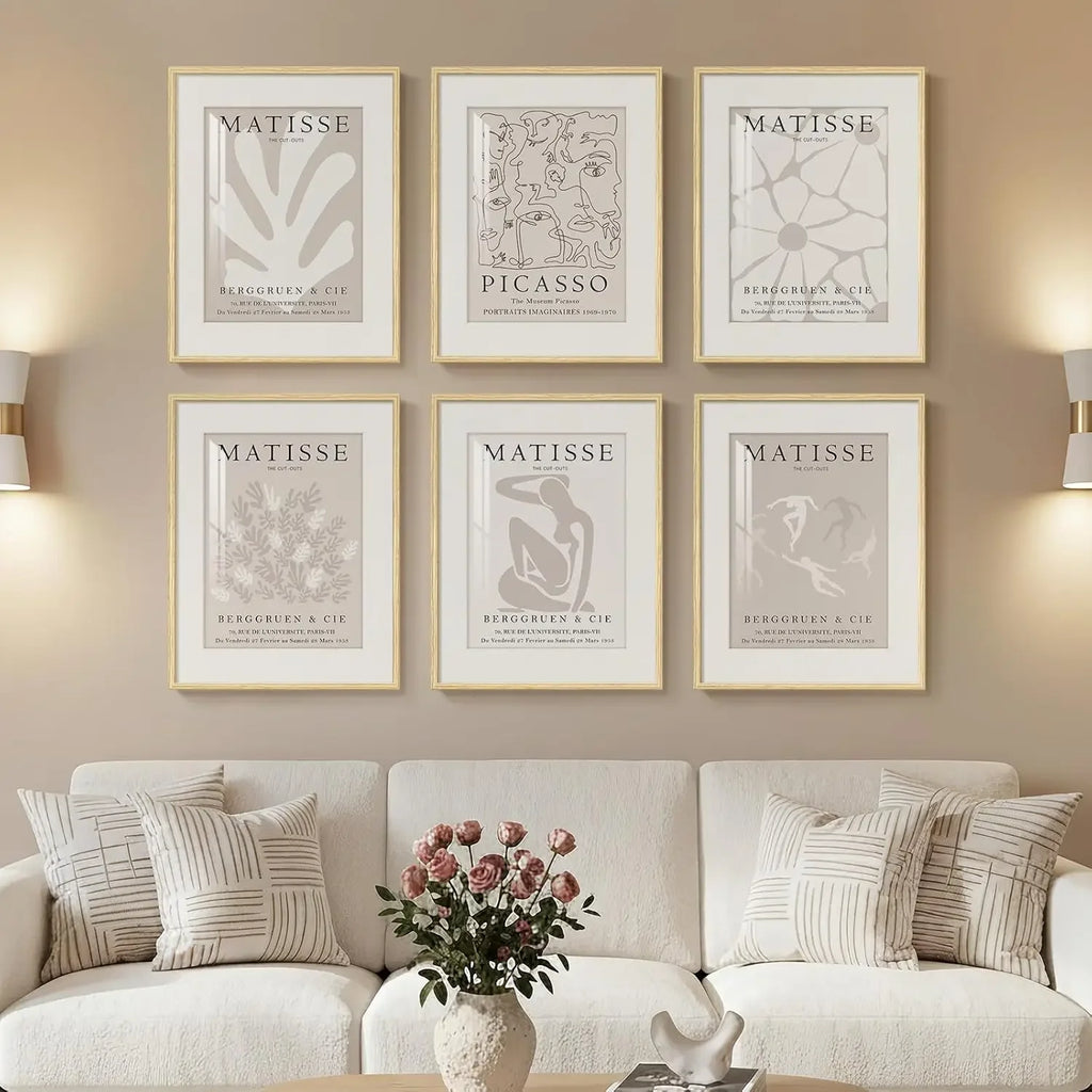 Set of 6 Boho Geometric Brown Wall Art