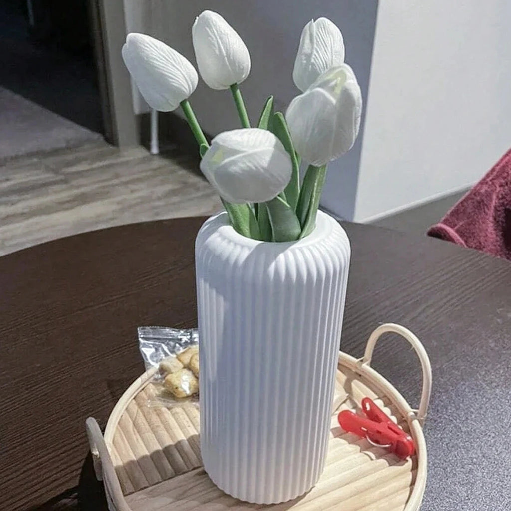 Striped Ceramic-Look Vase
