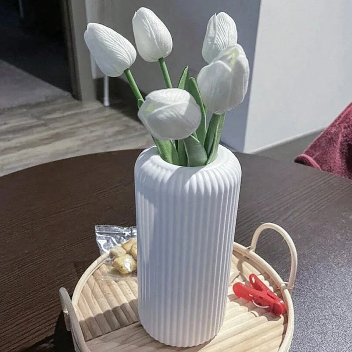 Striped Ceramic-Look Vase