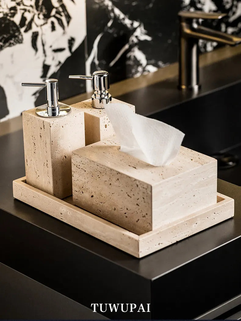 Wabi-Sabi Travertine Bath Set