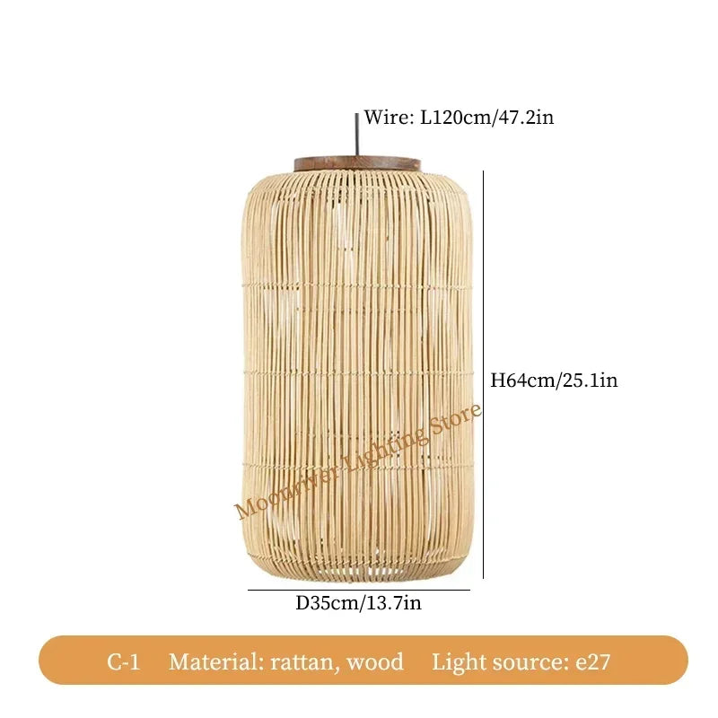 Wabi-Sabi Rattan Arc Pendant Lamp