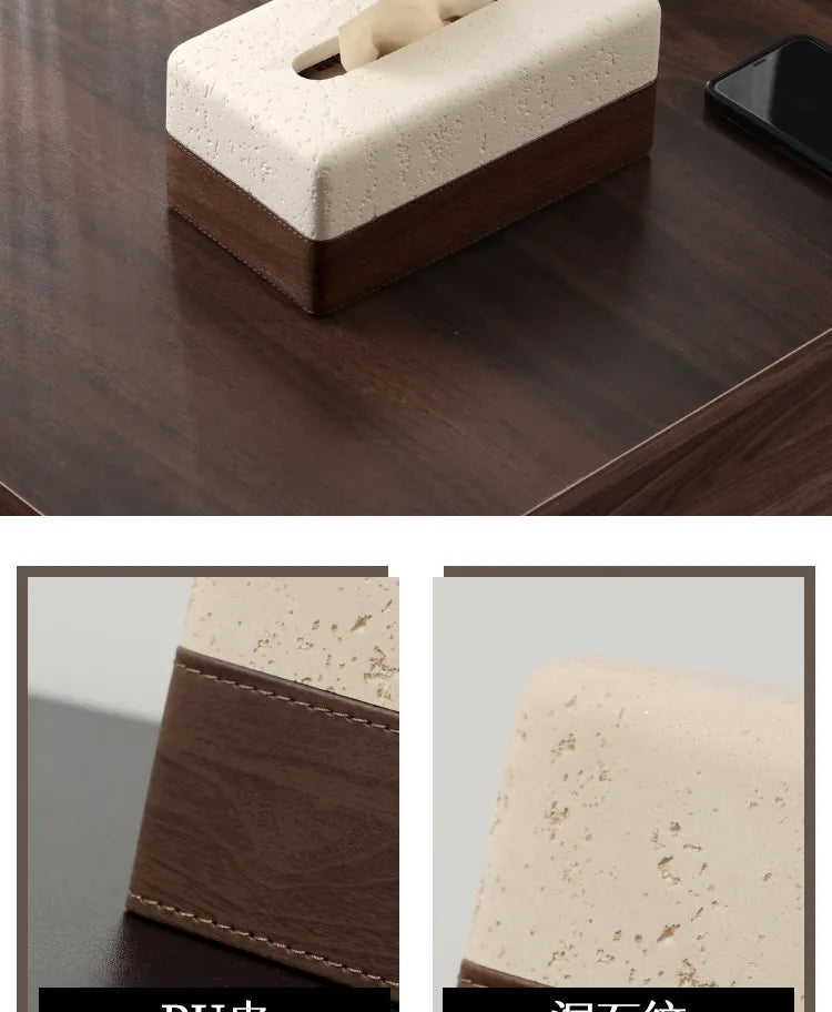Travertine & Walnut Tissue Box