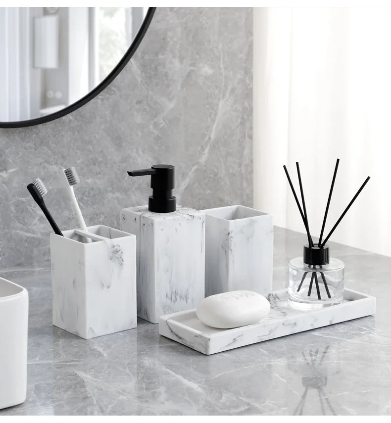Marble-Pattern Bathroom Set