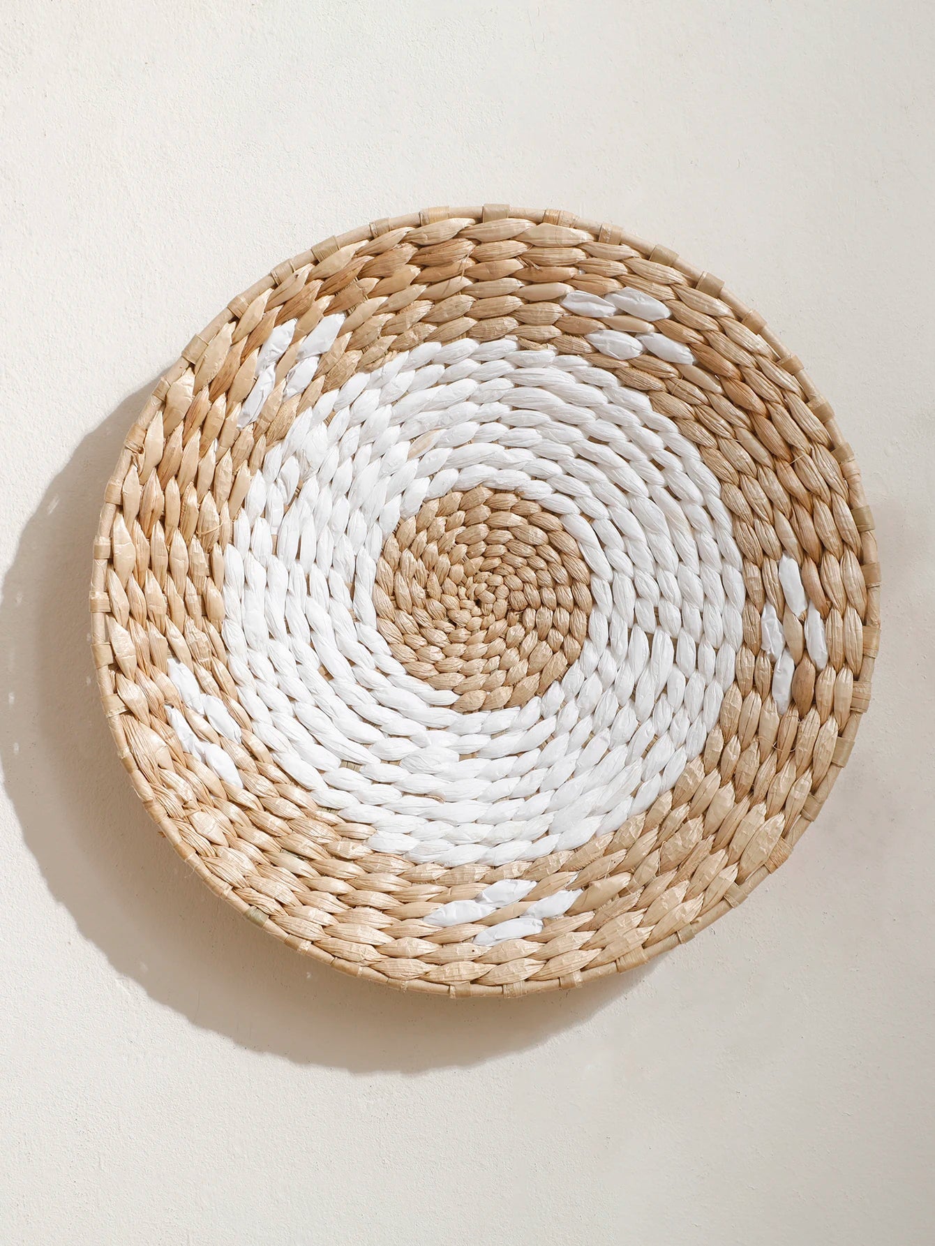 Boho Round Beige Woven Wall Basket