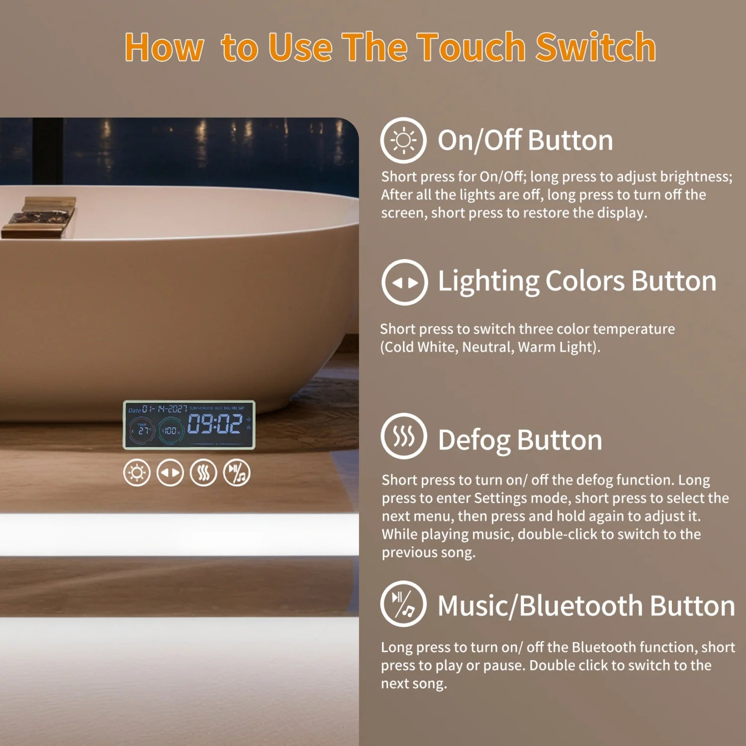 Bluetooth LED Bathroom Mirror