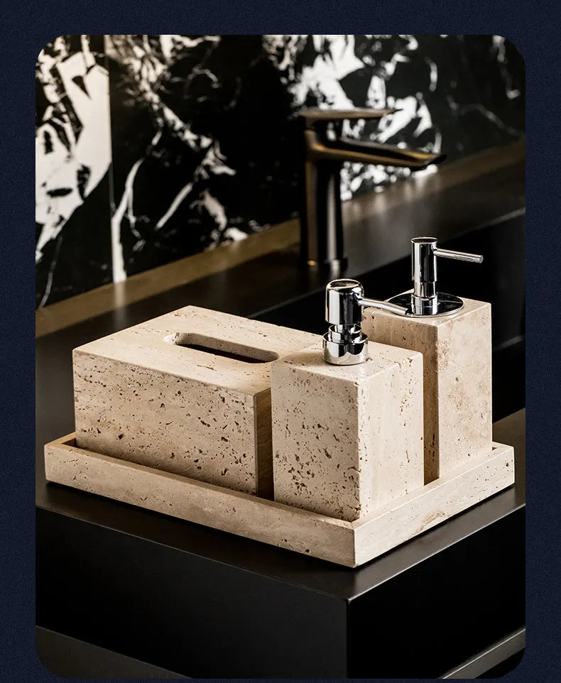 Wabi-Sabi Travertine Bath Set