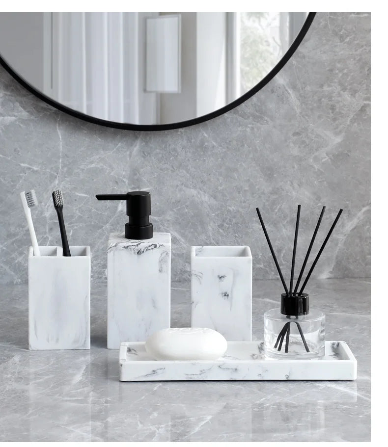 Marble-Pattern Bathroom Set
