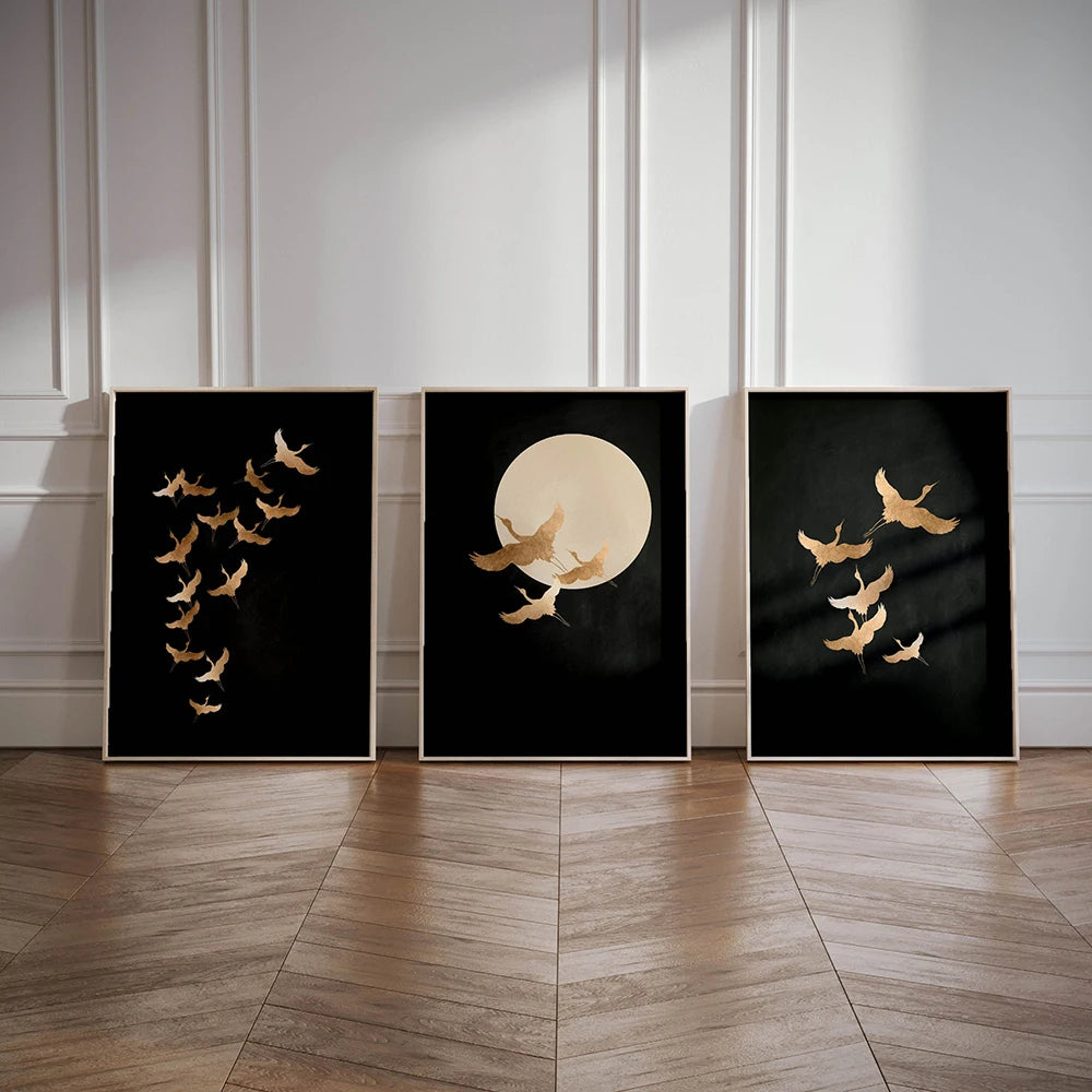Set of 3 Japandi Round Sage Green Canvas Wall Art