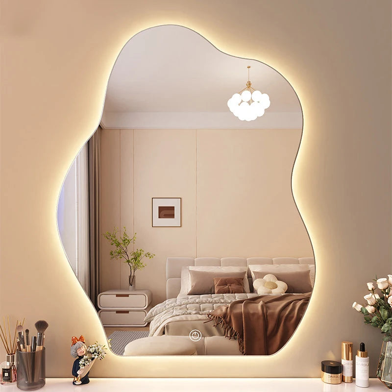 Modern Asymmetrical Sage Green Full-Length Wall Mirror