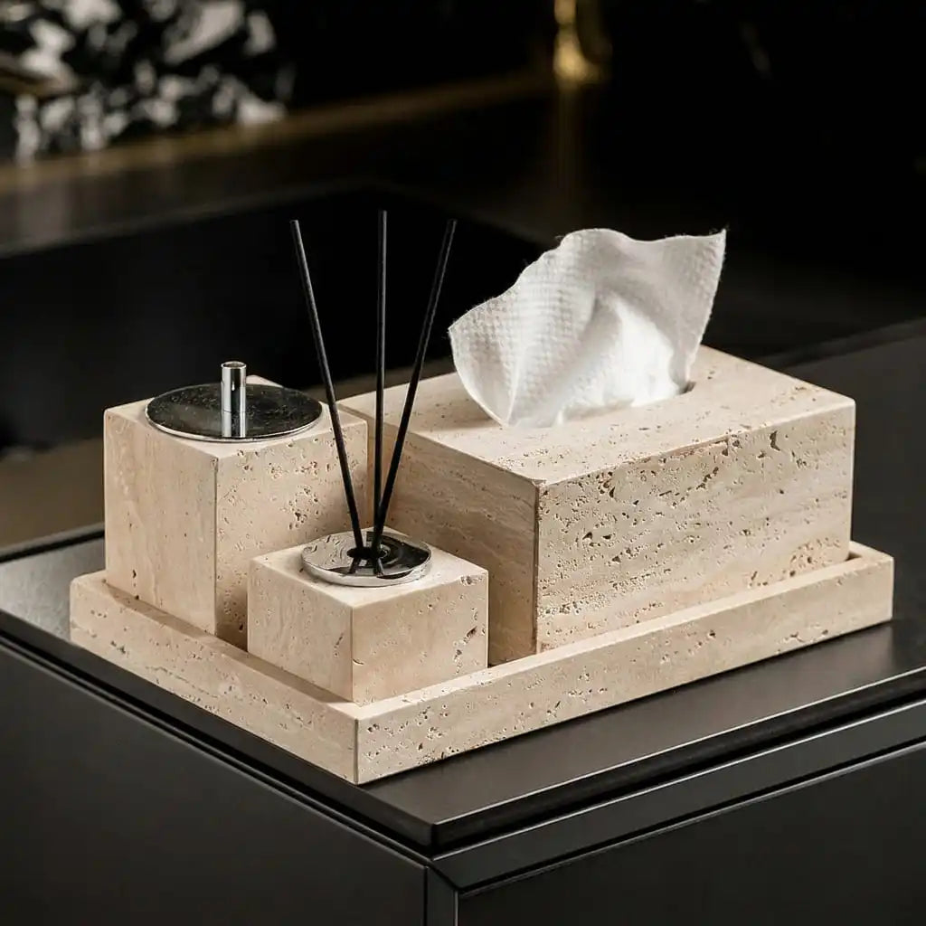Wabi-Sabi Travertine Bath Set