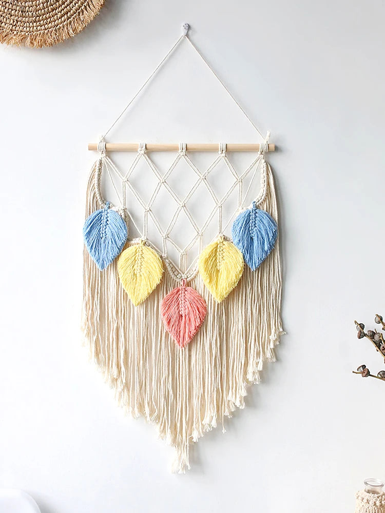 Beaded Leaf Macrame Hanging