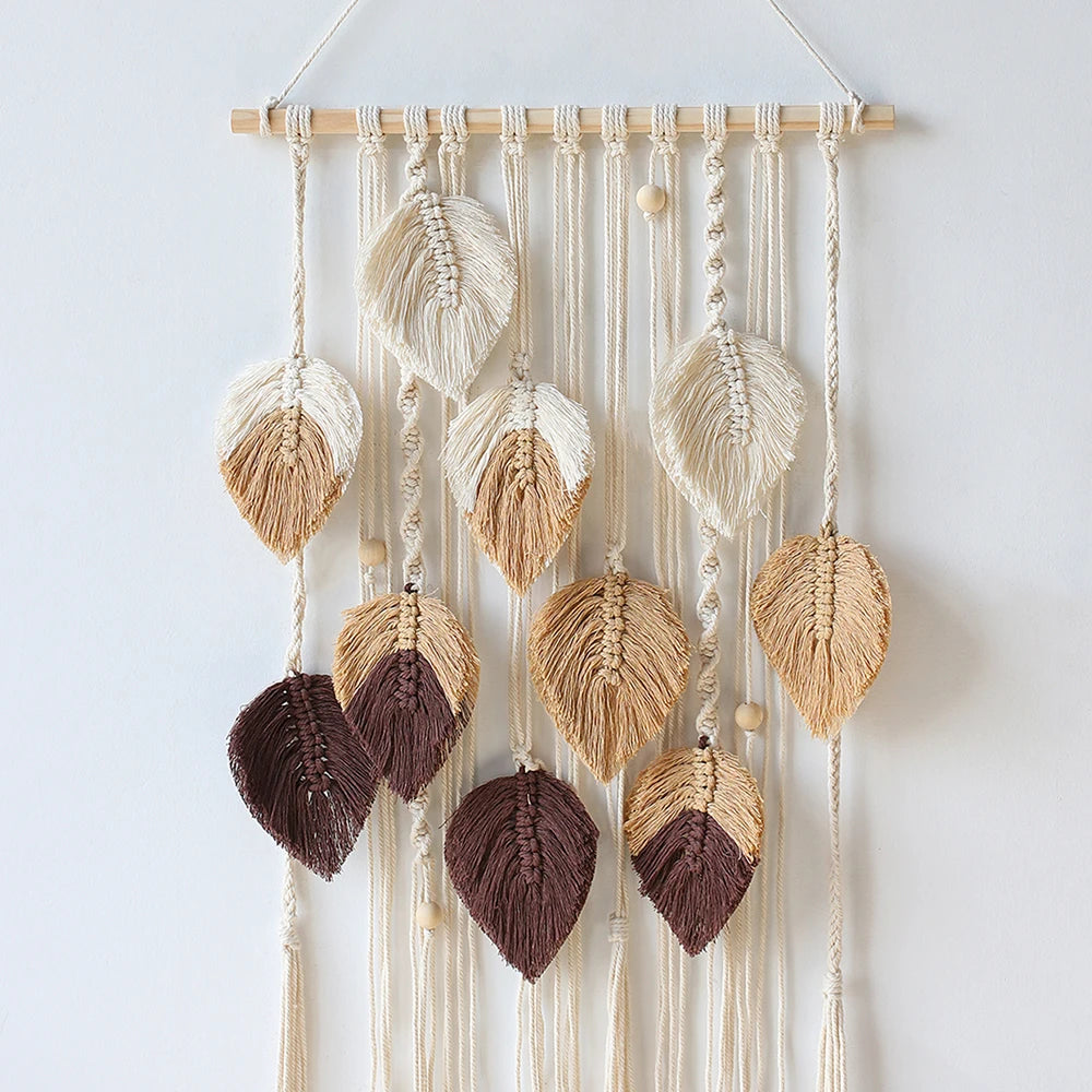 Beaded Leaf Macrame Hanging