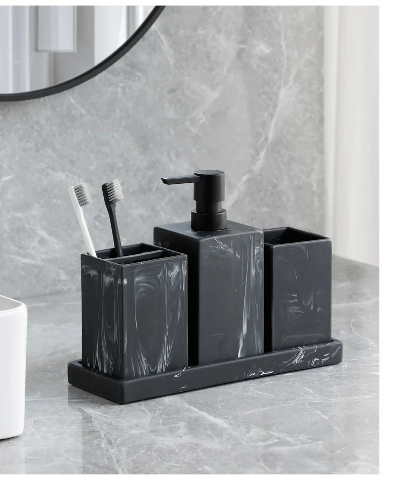 Marble-Pattern Bathroom Set