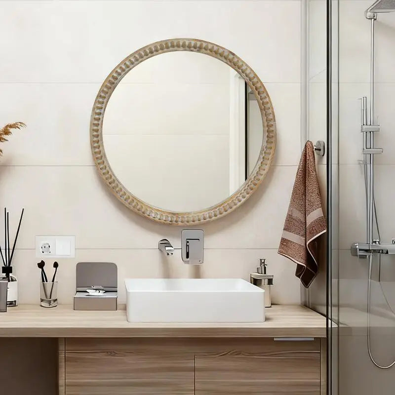 Farmhouse Round Natural Wall Mirror