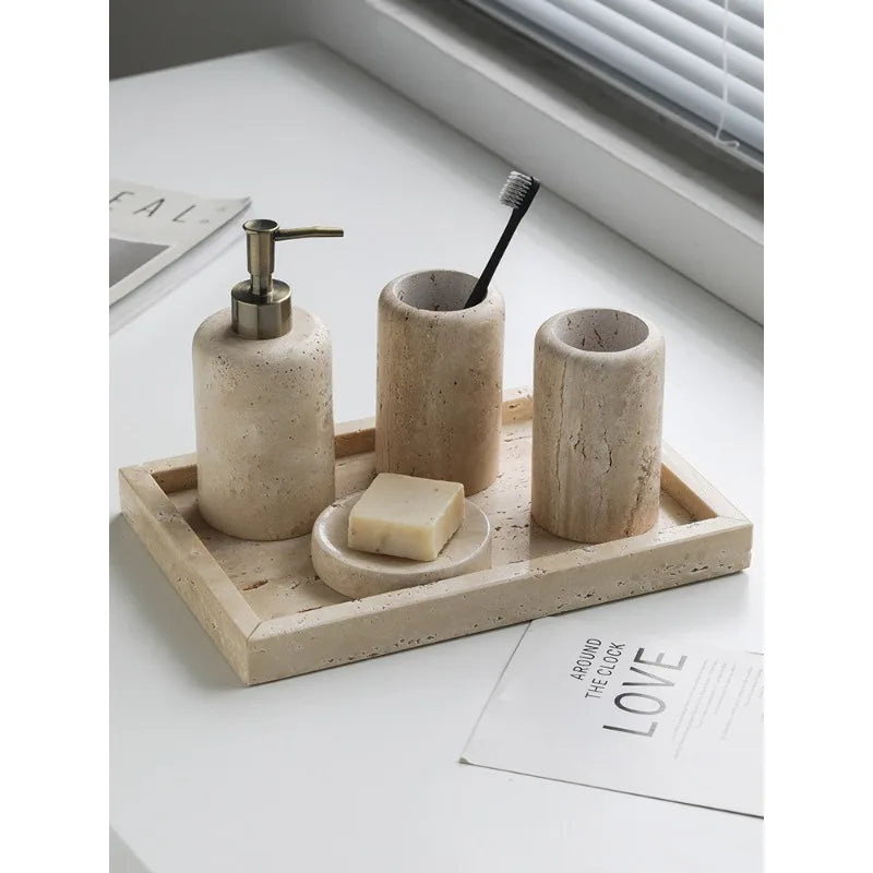 Nordic Travertine Bath Set