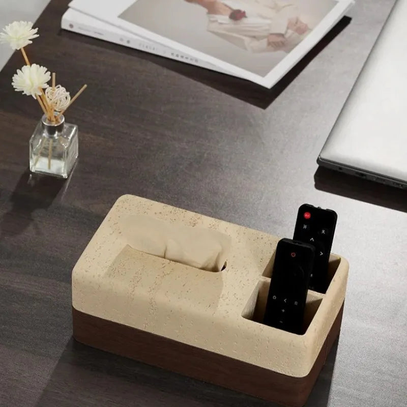 Travertine & Walnut Tissue Box