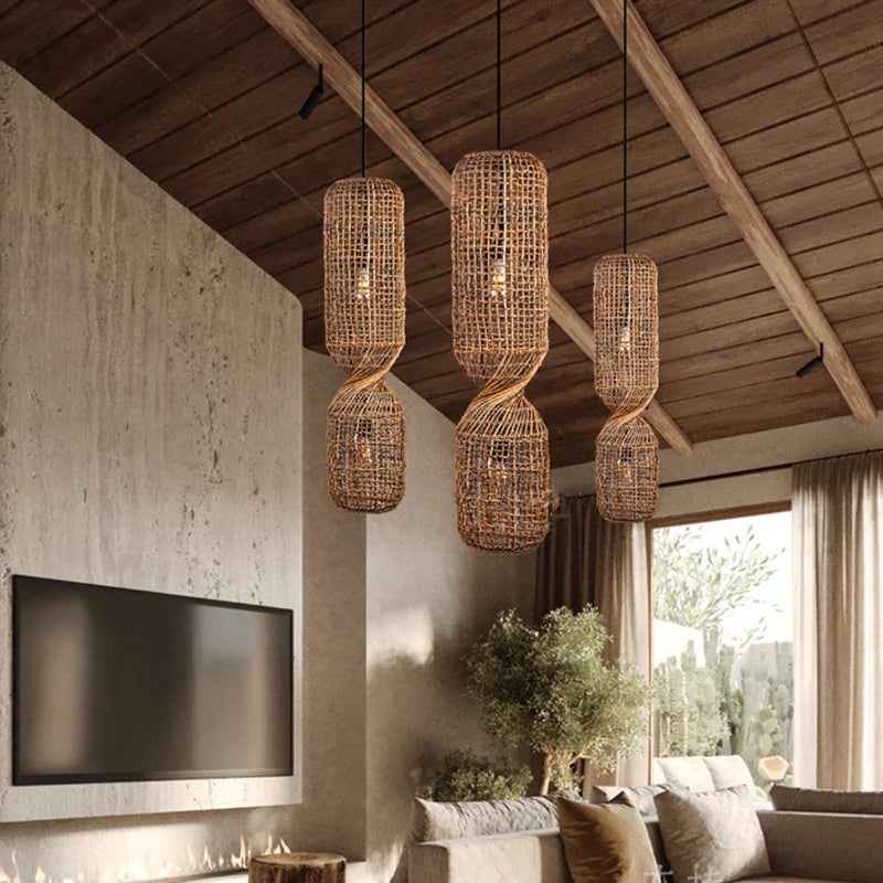 Vintage Rattan Pendant Chandelier
