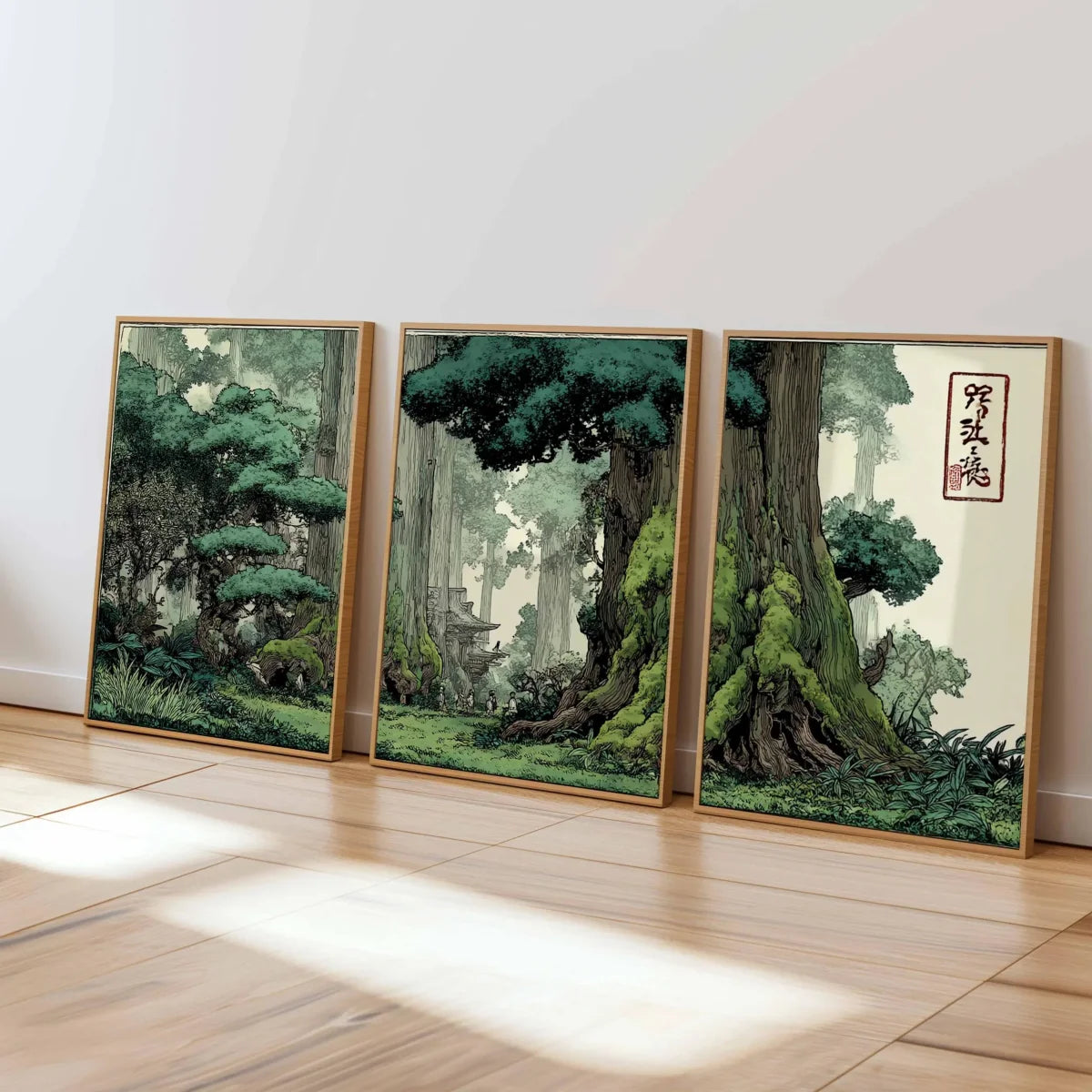 Set of 3 Japandi Canvas Wall Art