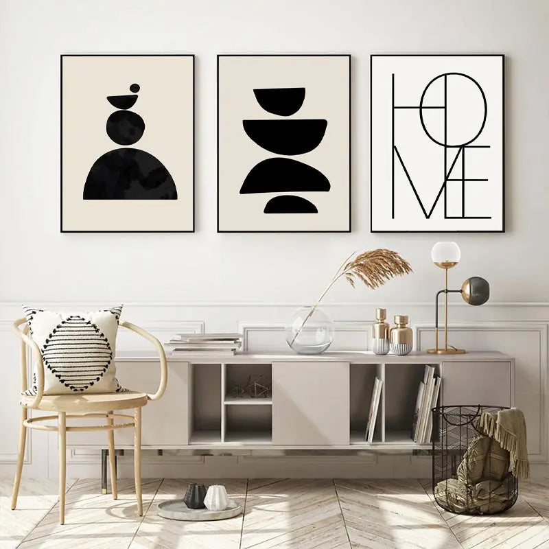 Boho Geometric Beige Canvas Wall Art