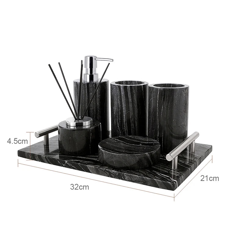Black Marble Bath Accessory Set