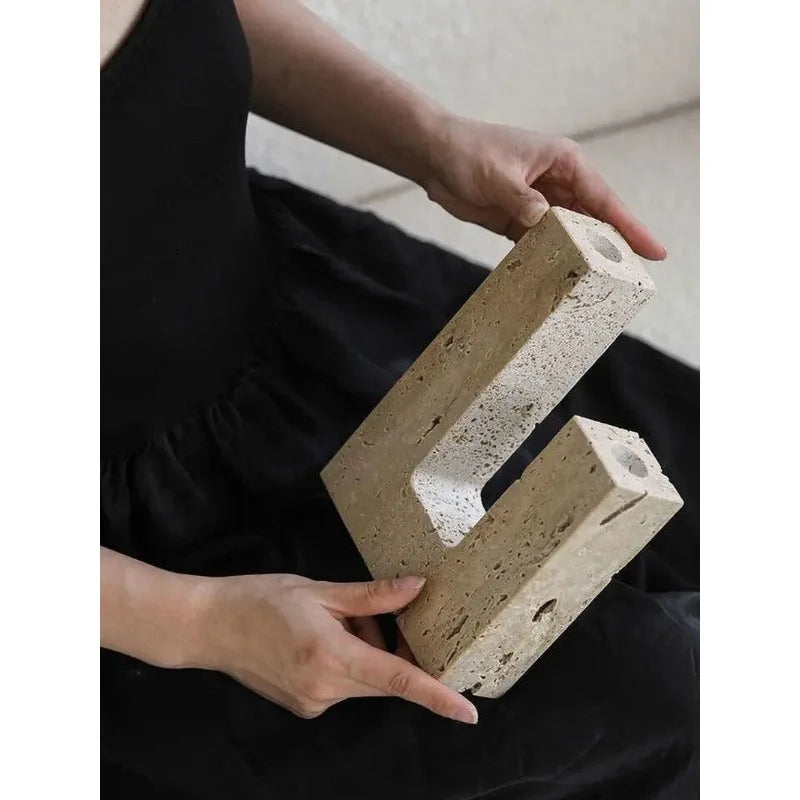 Minimalist Travertine Candle Holder