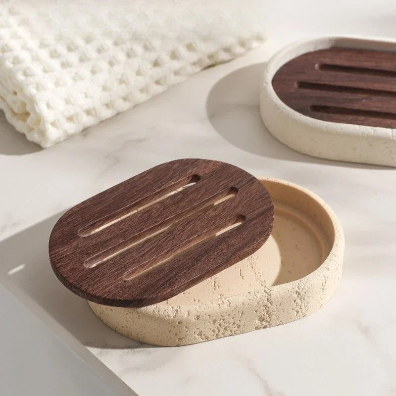 Draining Travertine Soap Dish