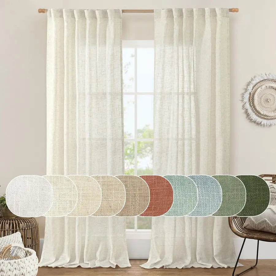 Boho Linen Sheer Curtains, 90"