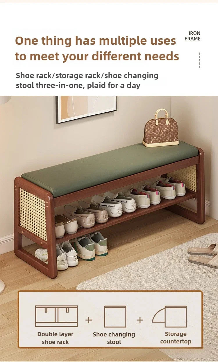 Rattan Shoe Storage Bench