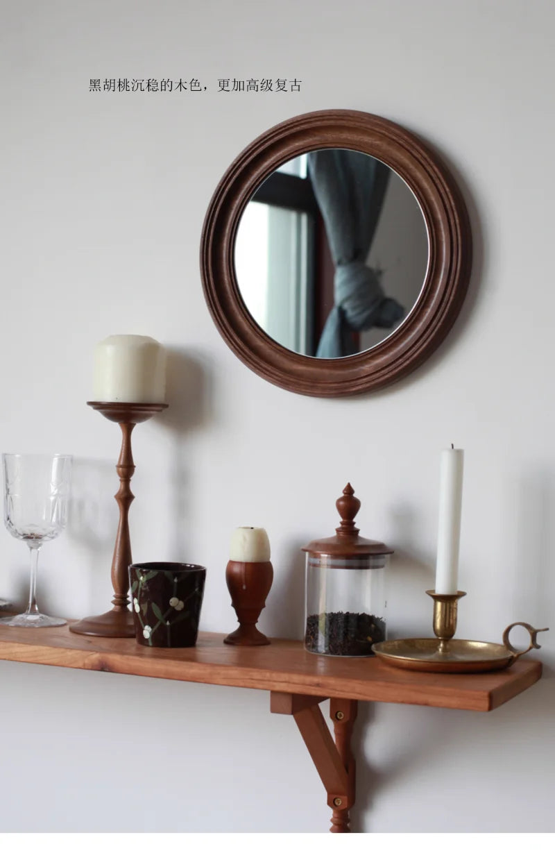 Rustic Round Walnut Wall Mirror