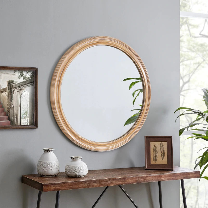 Farmhouse Round Natural Wall Mirror
