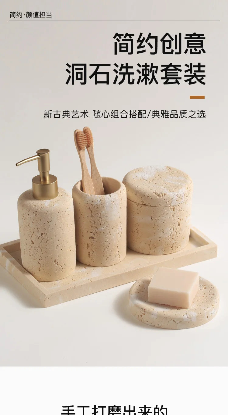Travertine Bathroom Wash Set