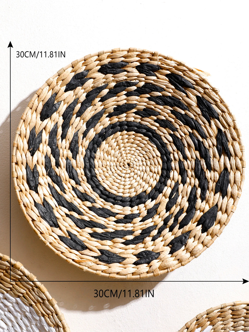 Boho Round Beige Woven Wall Basket