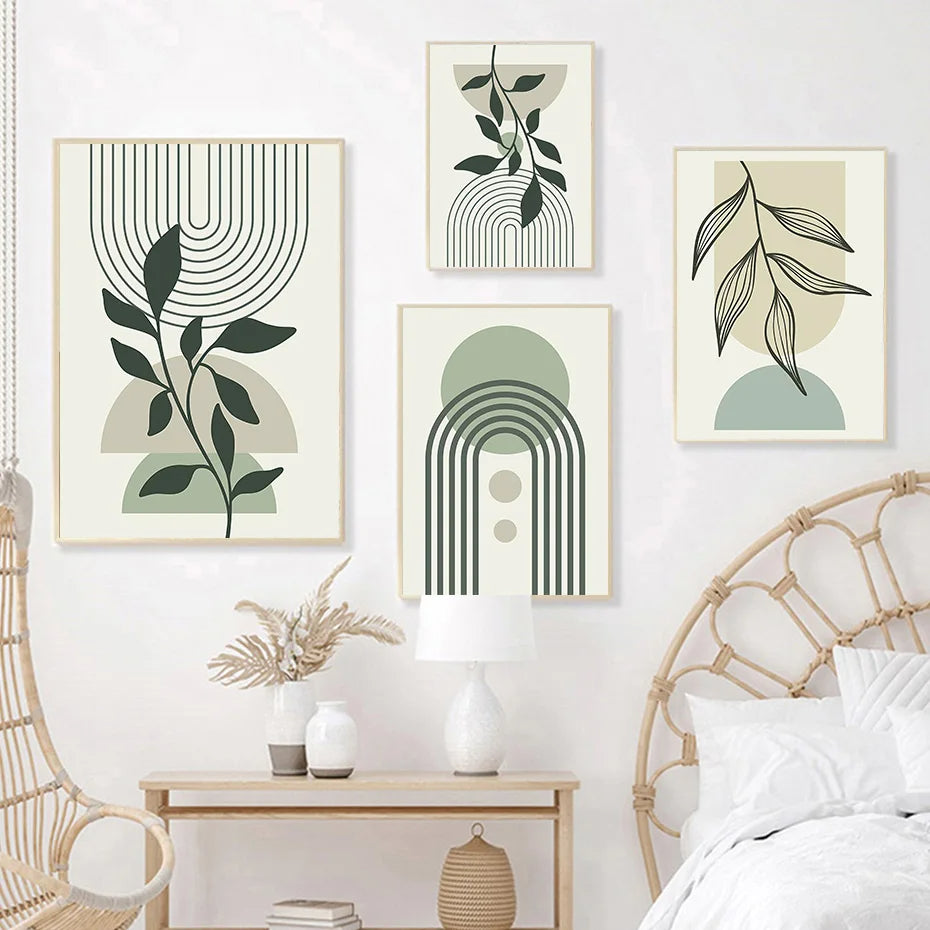 Boho Rectangular Sage Green Canvas Wall Art