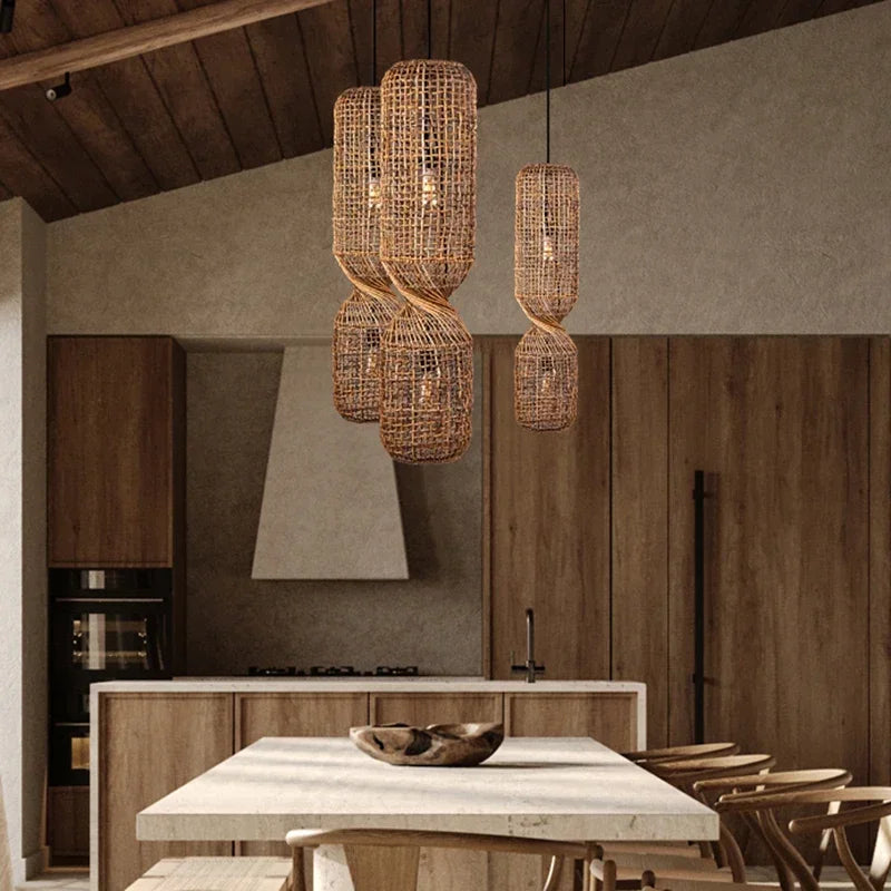 Vintage Rattan Pendant Chandelier