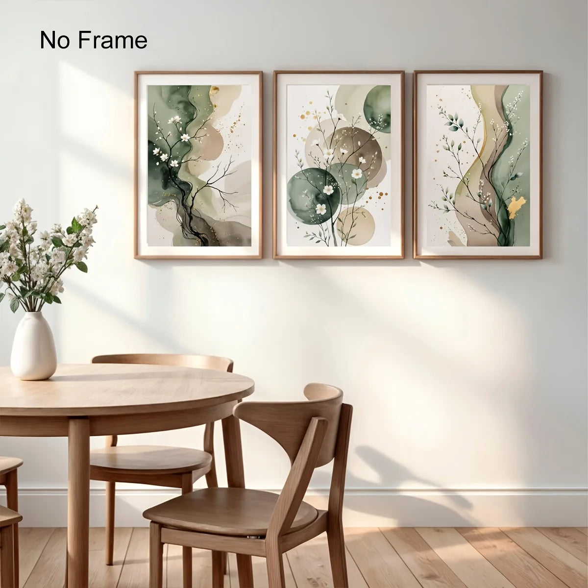Set of 3 Japandi Sage Green Canvas Wall Art
