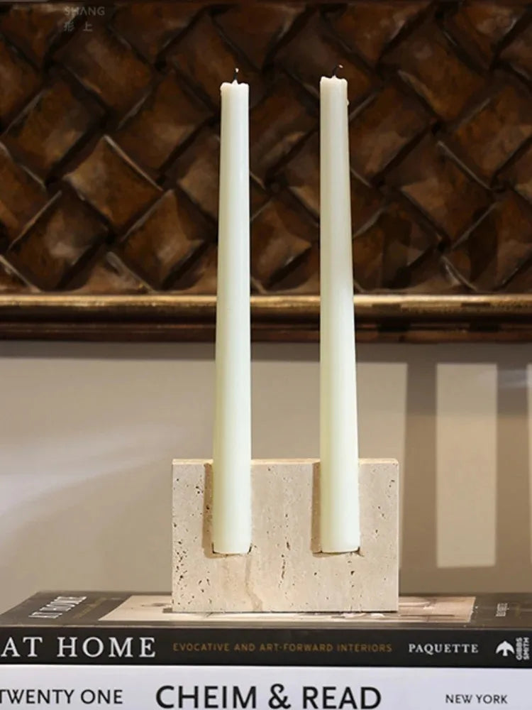 Vintage Travertine Candlestick