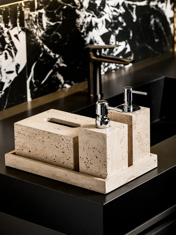Wabi-Sabi Travertine Bath Set