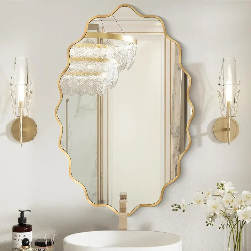 Modern Asymmetrical Gold Wall Mirror