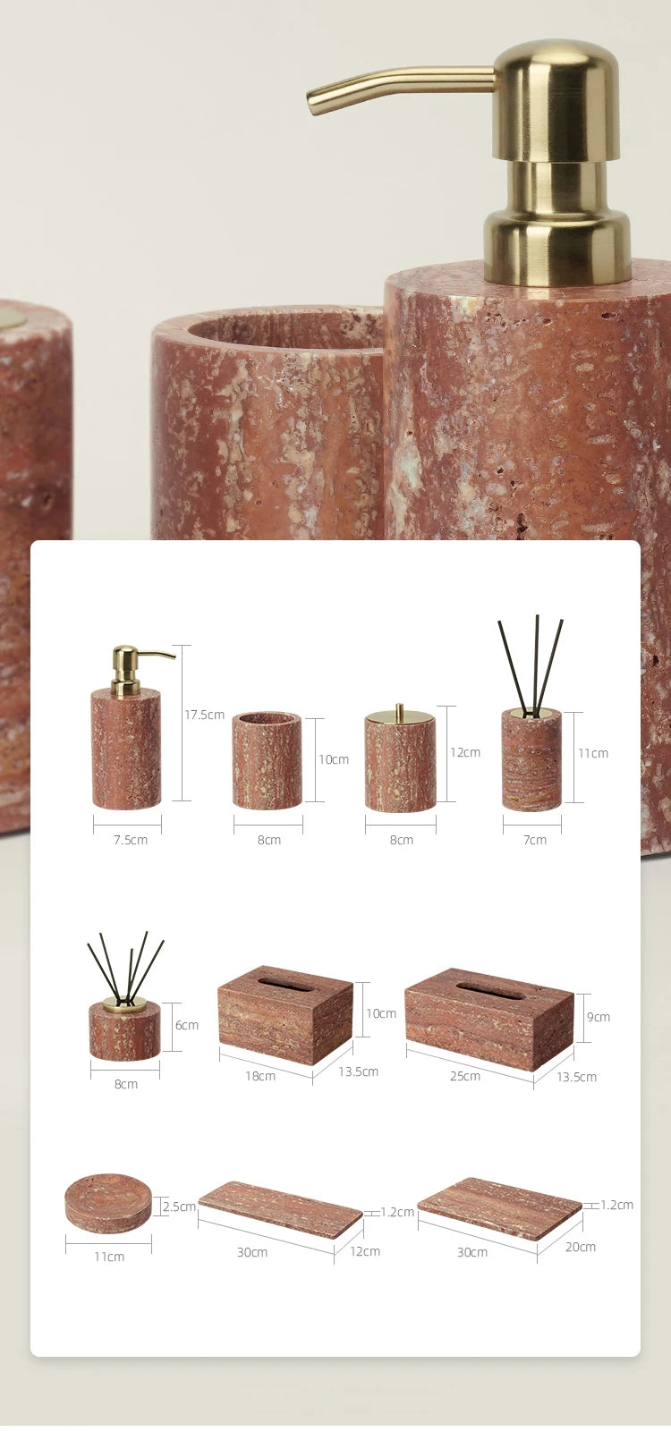 Red Travertine Bath Set