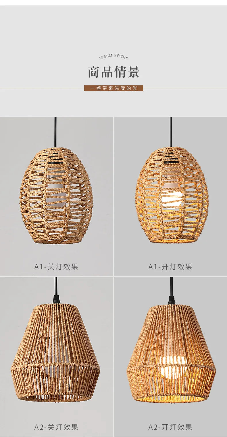 Retro Rattan Pendant Chandelier